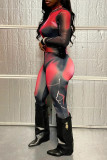 Red Sexy Print Patchwork O Neck Regular Jumpsuits