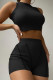 Black Fashion Casual Solid Basic O Neck Sleeveless Two Pieces