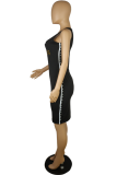 Black Casual Print Buckle Square Collar Irregular Dress Dresses