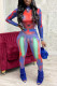 Blue Sexy Print Patchwork O Neck Regular Jumpsuits