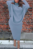 Gray Blue Fashion Casual Solid Split Joint Slit Asymmetrical Turtleneck Long Sleeve Two Pieces