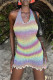 Colour Fashion Sexy Print Bandage Backless Halter Sleeveless Dress