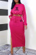 Rose Red Fashion Street Print Letter O Neck Long Sleeve Two Pieces