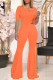 Tangerine Red Fashion Casual Solid Patchwork O Neck Short Sleeve Two Pieces