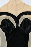 Black Sexy Solid Patchwork See-through O Neck Regular Jumpsuits