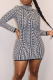 Black And White Sexy Print Patchwork Half A Turtleneck Pencil Skirt Dresses