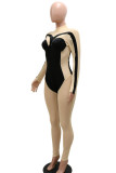 Black Sexy Solid Patchwork See-through O Neck Regular Jumpsuits