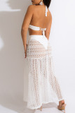 Orange Sexy Solid Bandage Hollowed Out See-through Backless Sleeveless Two Pieces