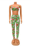 Green Fashion Sexy Print Backless Vests Pants Spaghetti Strap Sleeveless Two Pieces