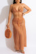 Orange Sexy Solid Bandage Hollowed Out See-through Backless Sleeveless Two Pieces