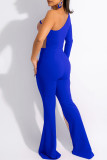 Red Fashion Sexy Patchwork Hollowed Out See-through Oblique Collar Regular Jumpsuits