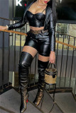 Black Fashion Sexy Solid Basic Long Sleeve Coat Three Piece Set