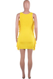 Red Sexy Solid Tassel Patchwork U Neck Pencil Skirt Dresses