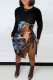 Multicolor Fashion Casual Print Patchwork Slit O Neck Long Sleeve Dresses