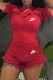 Red Fashion Sportswear Print Patchwork O Neck Short Sleeve Two Pieces