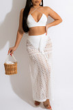 Orange Sexy Solid Bandage Hollowed Out See-through Backless Sleeveless Two Pieces