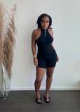 Black Fashion Sexy Casual Solid Zipper POLO collar Regular Jumpsuits