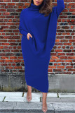 Blue Fashion Casual Solid Split Joint Slit Asymmetrical Turtleneck Long Sleeve Two Pieces