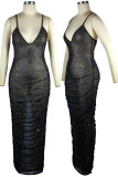 Rose Red Sexy Solid Sequins Patchwork See-through Spaghetti Strap Sling Dress Dresses
