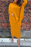 Orange Fashion Casual Solid Split Joint Slit Asymmetrical Turtleneck Long Sleeve Two Pieces