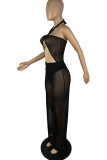 White Sexy Solid Patchwork See-through Halter Straight Jumpsuits