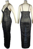 Rose Red Sexy Solid Sequins Patchwork See-through Spaghetti Strap Sling Dress Dresses