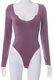Purple Sexy Solid Patchwork U Neck Skinny Bodysuits