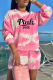 Pink Casual Patchwork Tie-dye O Neck Short Sleeve Two Pieces