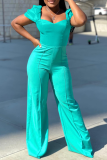 Yellow Casual Solid Patchwork Boot Cut Jumpsuits