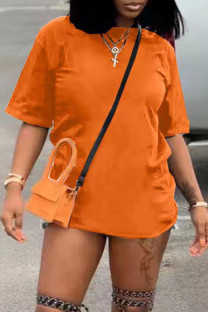 Orange Fashion Casual Solid Basic O Neck T-Shirts