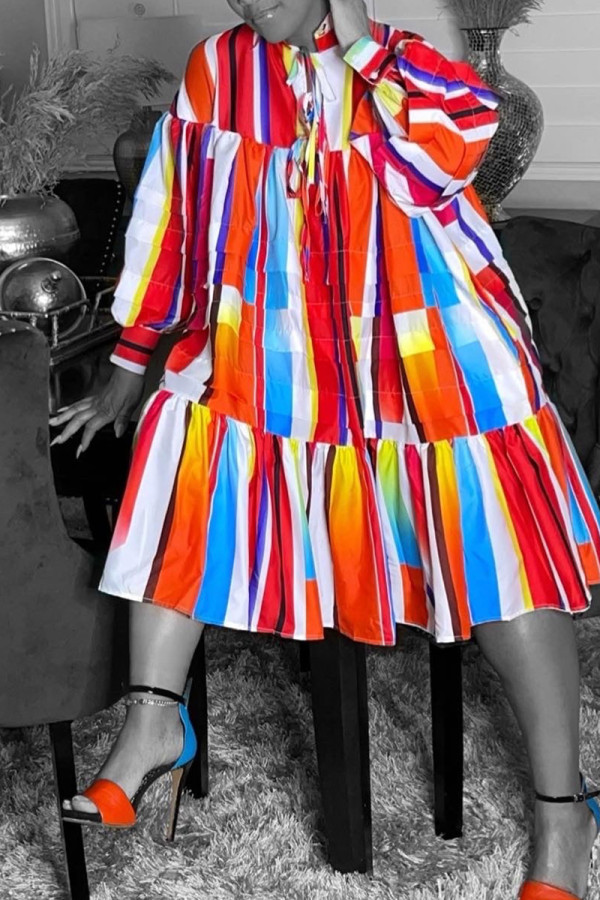 Colour Fashion Casual Street Color Lump Frenulum POLO collar A Line Dresses