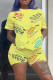 Yellow Fashion Casual Print Basic O Neck Short Sleeve Two Pieces