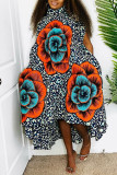 Multicolor Fashion Casual Print Asymmetrical Turtleneck Sleeveless Dress