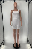 White Sexy Casual Solid Basic Square Collar Skinny Romper