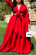 Red Fashion Casual Solid Bandage V Neck Long Sleeve Two Pieces