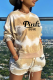 Lemon Yellow Casual Patchwork Tie-dye O Neck Short Sleeve Two Pieces