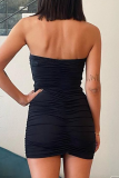Black Sexy Solid Patchwork V Neck Pencil Skirt Dresses