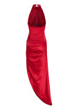 Red Fashion Sexy Solid Backless Halter Sleeveless Dress Dresses