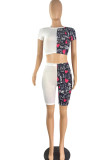 Pink Casual Print Patchwork O Neck Short Sleeve Two Pieces