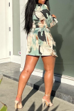 Multicolor Fashion Sexy Print Bandage V Neck Long Sleeve Dresses