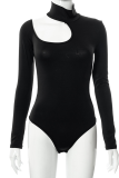 Black Sexy Solid Patchwork Halter Skinny Bodysuits