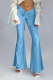 Blue Casual Solid Draw String Boot Cut Mid Waist Speaker Solid Color Bottoms
