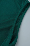 Green Sexy Casual Solid Slit Fold O Neck Sleeveless Dress