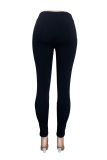 Black Casual Solid Patchwork Skinny Mid Waist Pencil Solid Color Bottoms