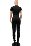 Red Sexy Solid Patchwork Draw String Fold O Neck Short Sleeve Two Pieces