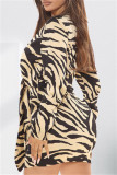 Pink Fashion Sexy Print Bandage V Neck Long Sleeve Dresses