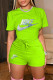 Fluorescent Green Fashion Casual Print Patchwork O Neck Short Sleeve Two Pieces