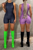 Purple Sexy Solid Patchwork O Neck Skinny Rompers