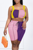 Pink Purple Casual Solid Split Joint Sleeveless Two Pieces