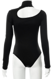 Black Sexy Solid Patchwork Halter Skinny Bodysuits